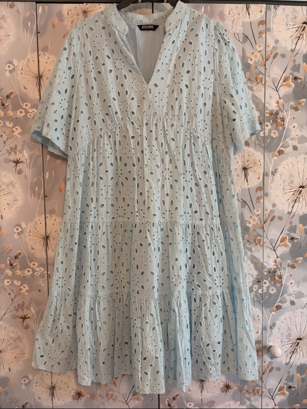 Pale Blue Eyelet Tiered Midi Dress
